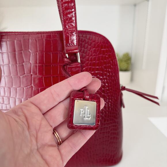 Ralph Lauren Red Croc Embossed Vegan Leather Satchel Handbag - Picture 3 of 10